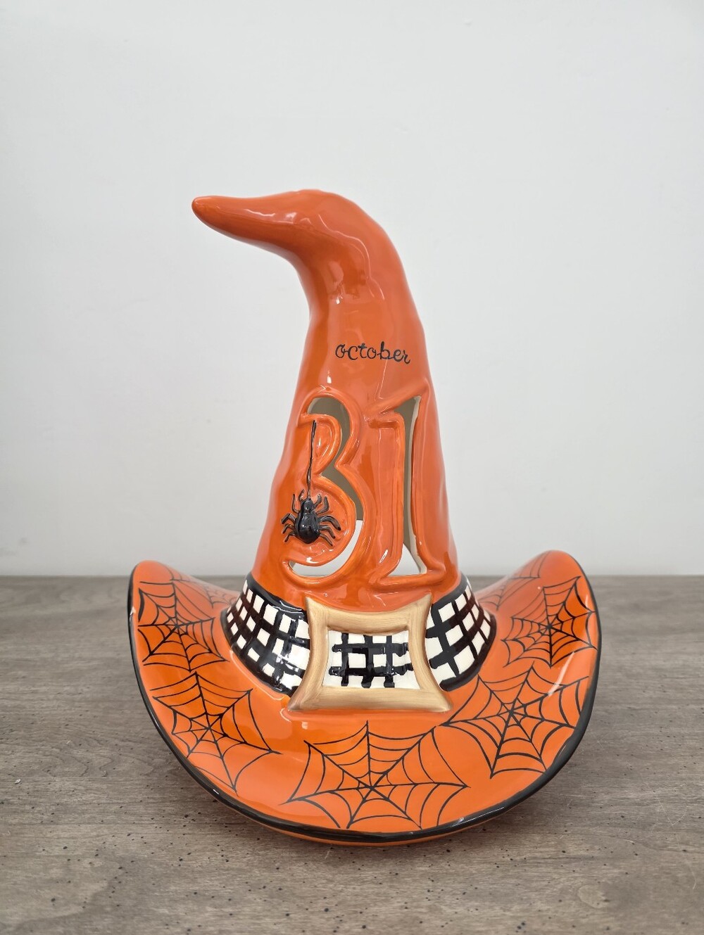 Blue Sky Orange Witch Hat Halloween 31 October Tealight Candle Holder